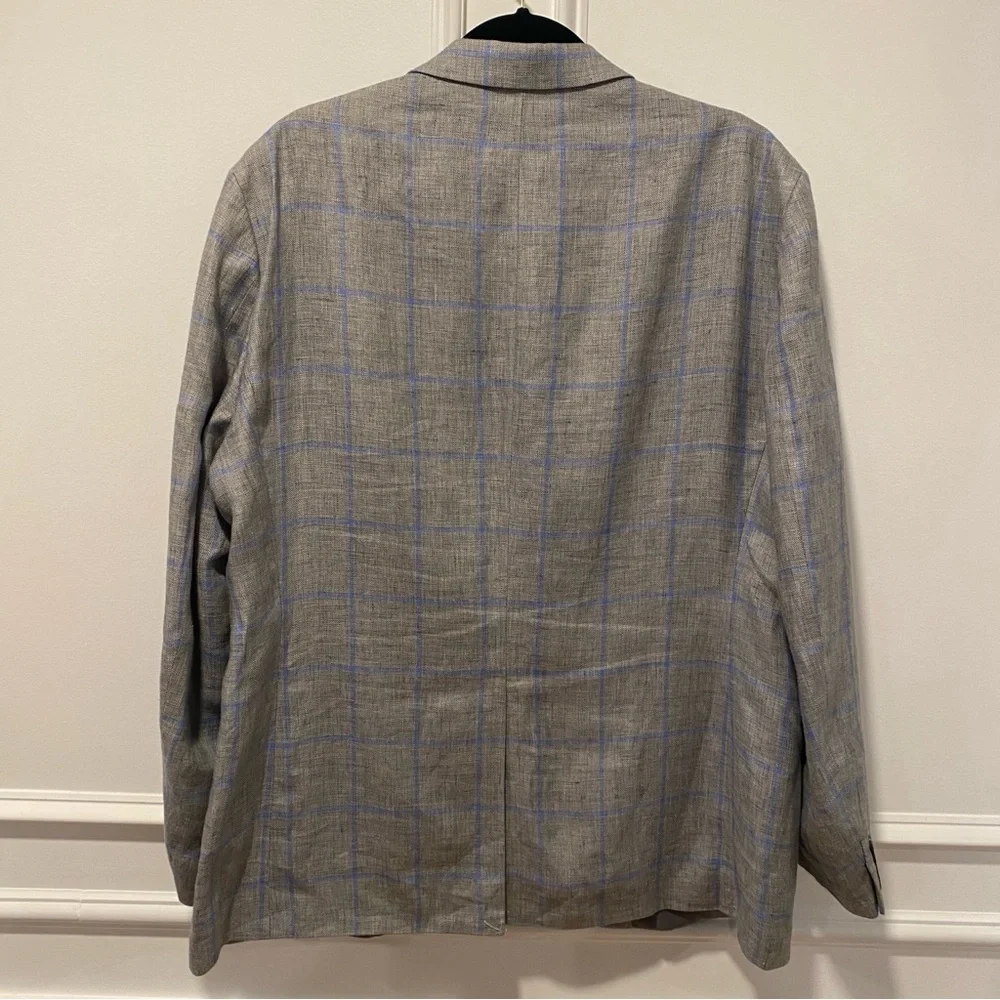 Lauren Ralph Lauren Men's Blazer Size 44R Gray Blue Windowpane Linen Sport‎ Coat